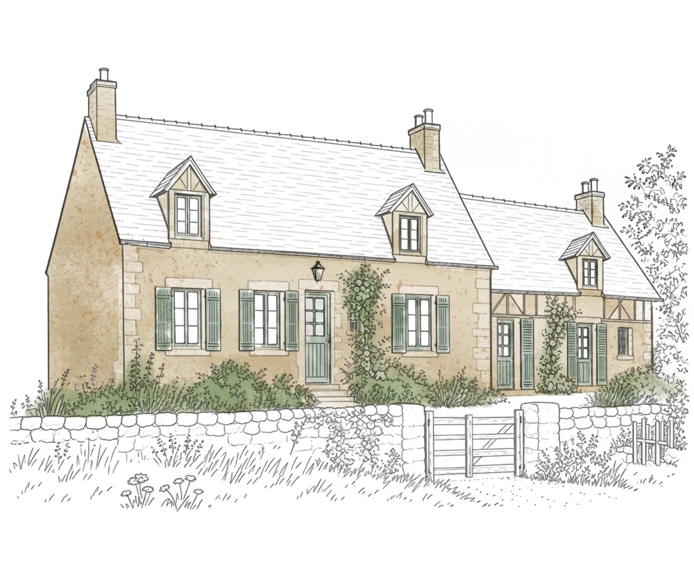 Line illustration of a Perche country house